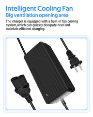 XIUWK charger connected to a golf cart battery demonstrating easy use