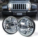 Xprite 7" halo headlight front view showing bright chrome finish and modern styling benefit visibility
