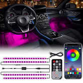Xprite front view of four under-dash LED strips showing bright color options and mood boost
