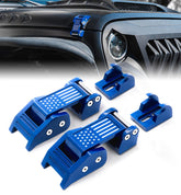 Xprite blue U.S. flag hood latches front view showing finish and fit benefits