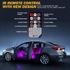 Xprite LED strips installed in a car footwell creating ambient mood and visibility