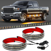 XRIDONSEN front view of both 70 inch strobe strips showing amber and white LEDs for high visibility