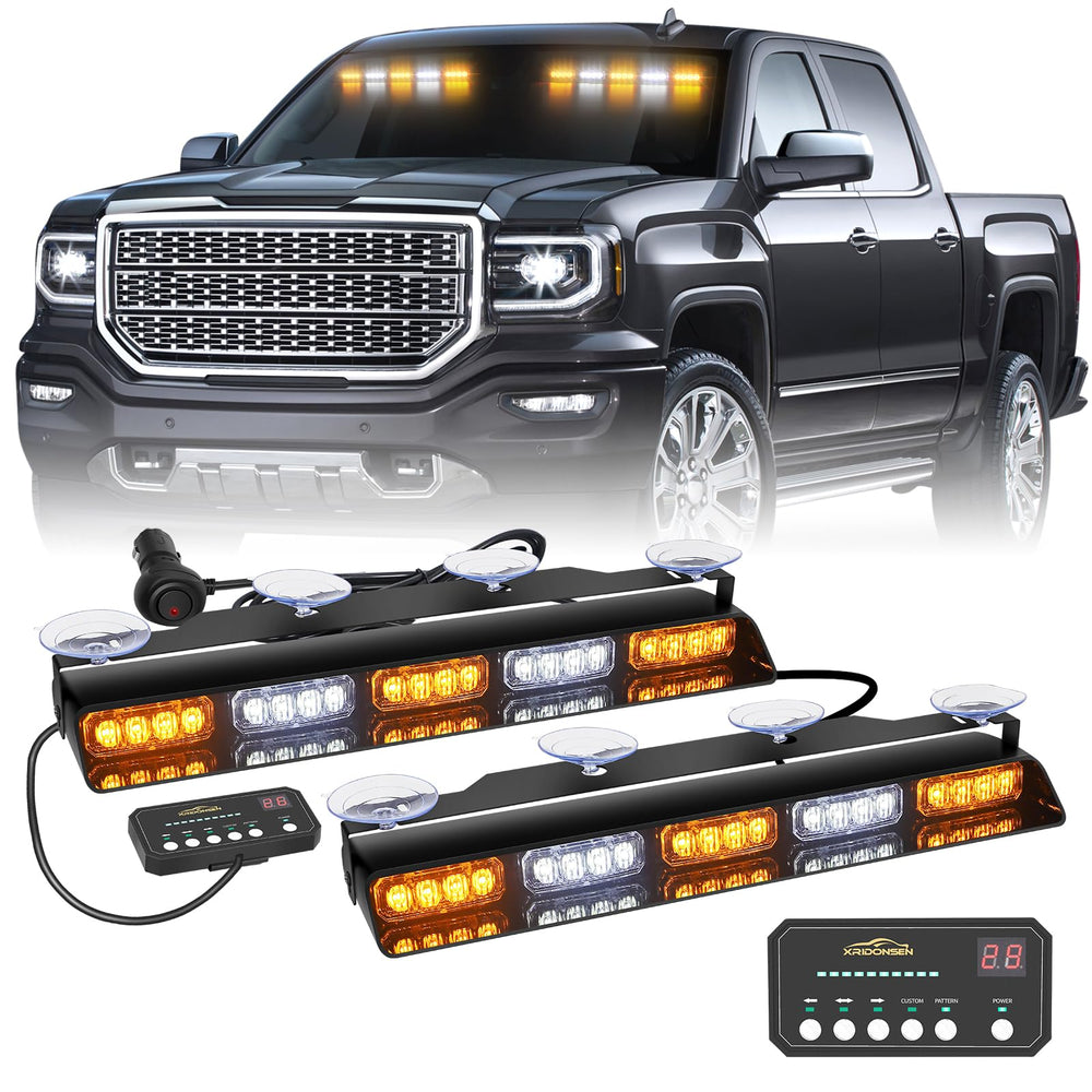 XRIDONSEN front view of dual 17-inch strobe lights showing high visibility benefit