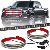 XRIDONSEN front view of 30 inch grill strobe lights showing dual red white LEDs for improved safety