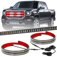 XRIDONSEN front view of 30 inch grill strobe lights showing dual red white LEDs for improved safety