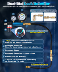 XSTARYE leak-down dual-dial displaying pressure and leak percentage