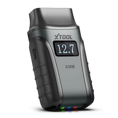 XTOOL A30M front view showing compact Bluetooth OBD2 design and portability