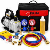 XtremepowerUS vacuum pump front view showing controls and benefits portability