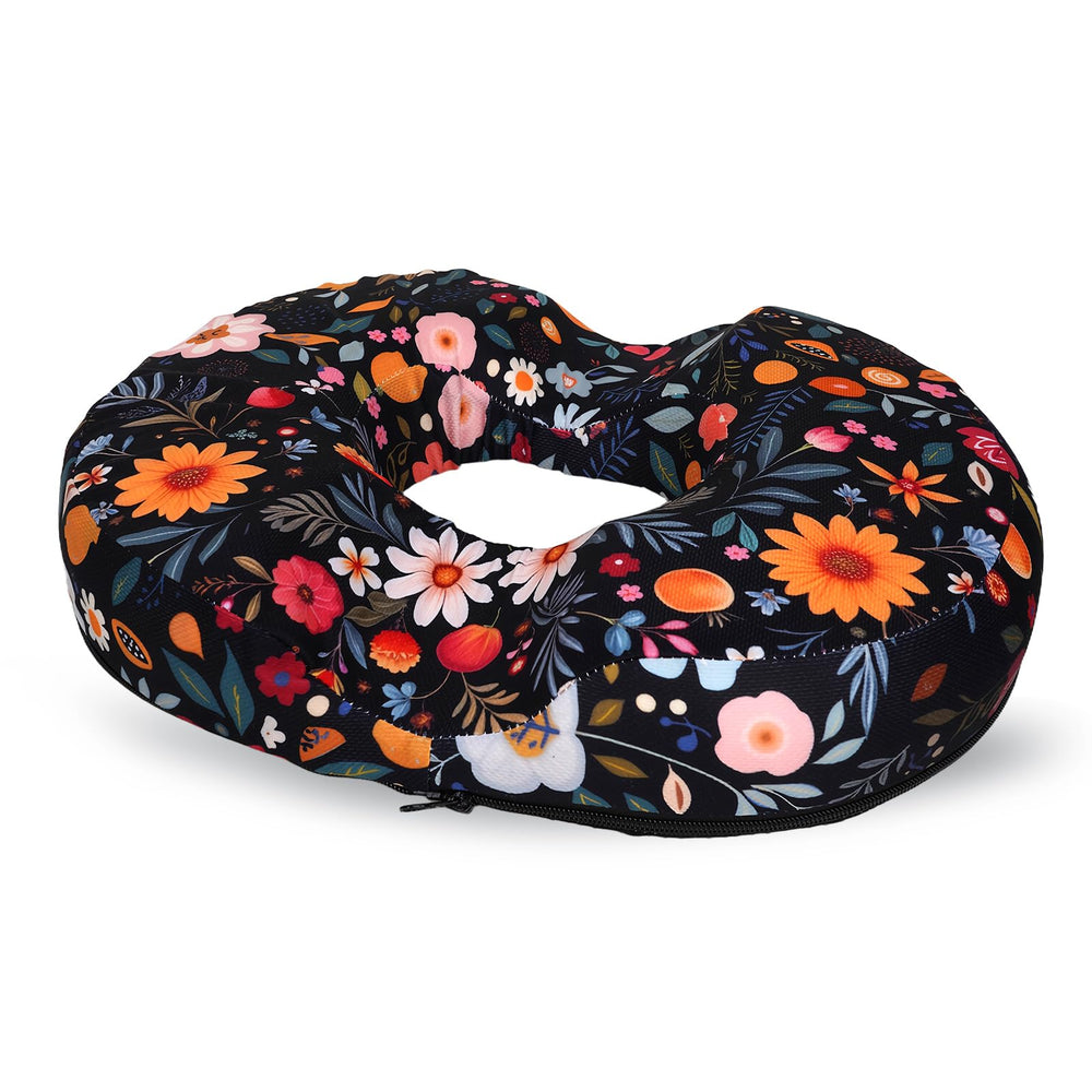 XUEHUAPIAOPIAO floral donut pillow front view showing ergonomic shape and floral cover benefit