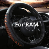 Yangday front view brown steering wheel cover shows clean fit and stylish contrast stitching for improved grip