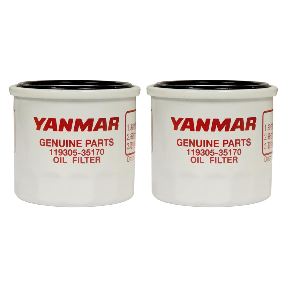YANMAR oil filter front view showing label and fit, ensures correct replacement
