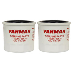 YANMAR oil filter front view showing label and fit, ensures correct replacement