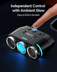 YANTU close-up of blue LED socket ring highlighting night visibility benefit