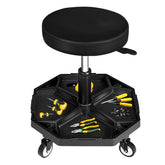 YELLOW JACKET front view of garage seat showing sturdy frame and storage