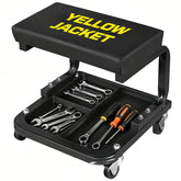 YELLOW JACKET front view of mechanic rolling stool showing stable frame and seat, for workshop efficiency