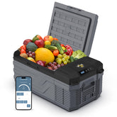 YELLOW JACKET front view showing compact fridge and brand benefit fast cooling