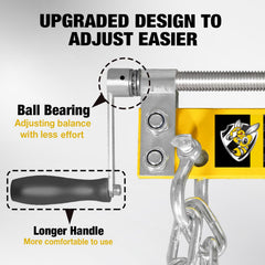 YELLOW JACKET close-up of handle and ball-bearing upgrade for smoother tilt adjustments under load