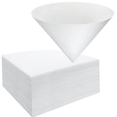 Yexiya front packaging showing 150 white cone filters, ensures bulk convenience