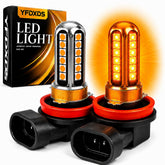 YFDXDS front view pack of 2 bulbs showing amber output and fitment benefit