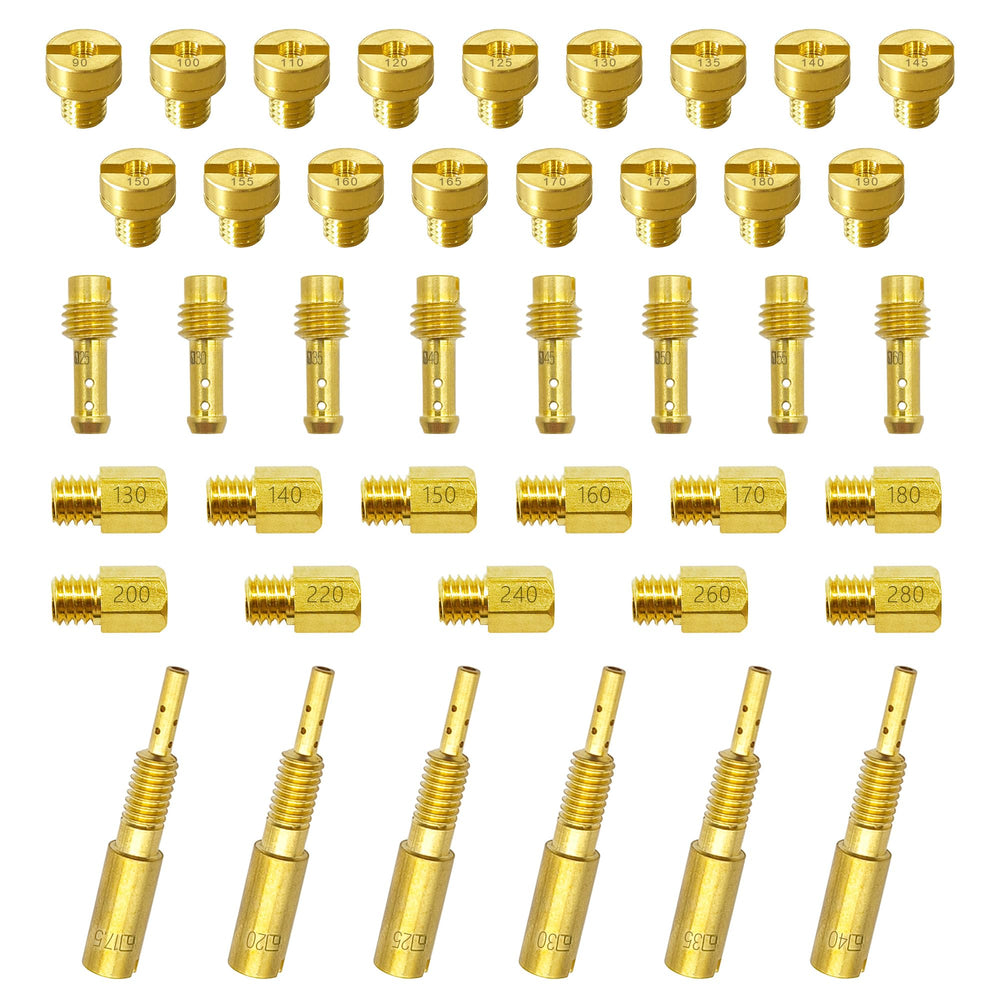 YGQ carburetor kit front layout showing all 42 jets and case for easy selection