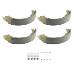YHB front packaging showing two pairs of 12 inch brake shoes and included hardware for easy replacement