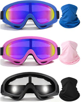 YISUGOOC front view of three goggles and matching gaiters showing kit benefit