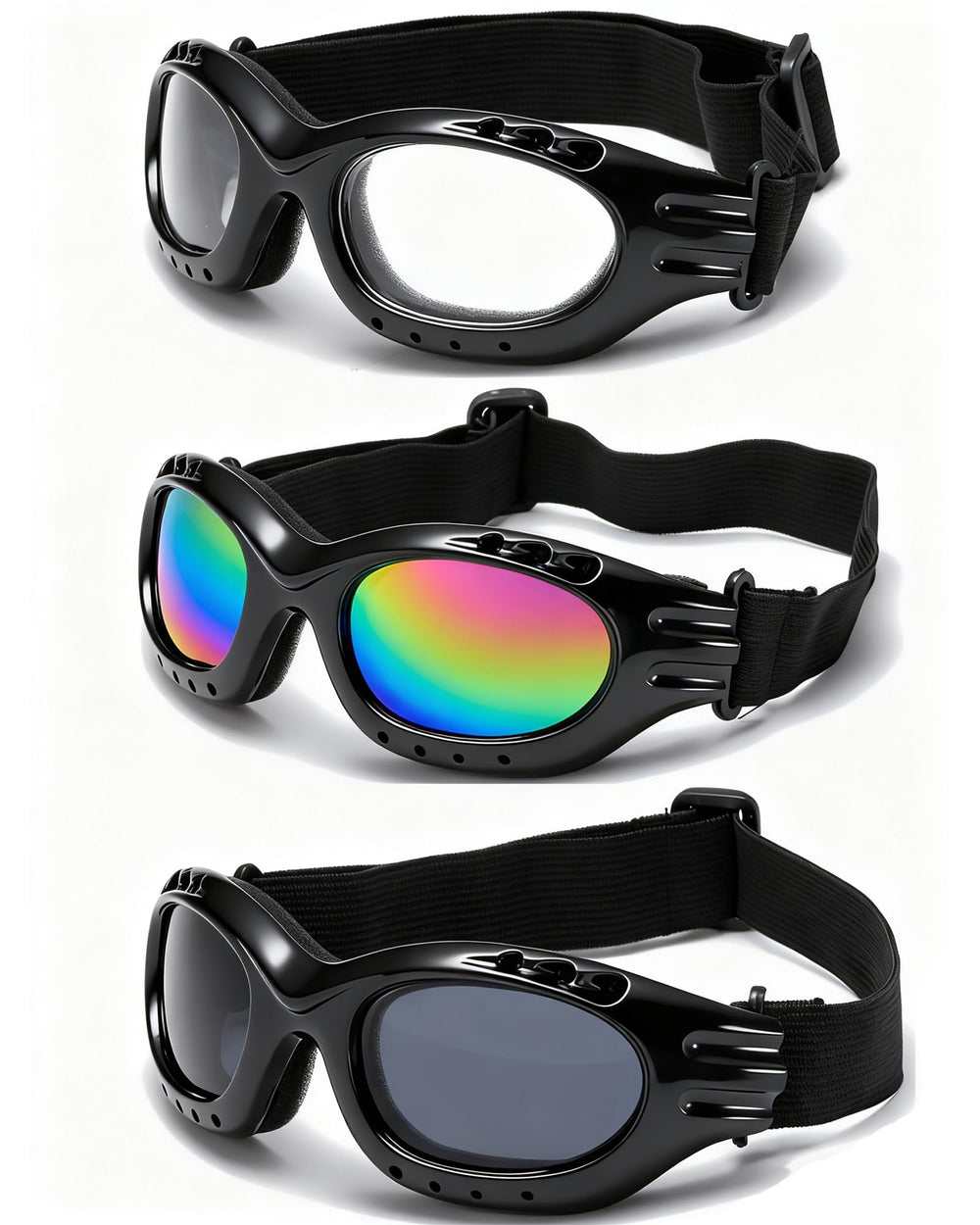 YISUGOOC front packaging showing three goggle pairs and included cloth for ready use