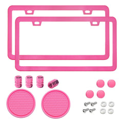 Yogrvner front view pink license plate frame showcasing vibrant finish and fit