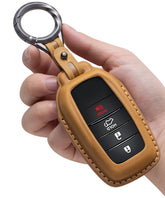 YONUFI front view of brown leather key fob cover showing fit and protection