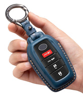 YONUFI front view of blue leather key cover showing fit and protection