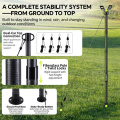 YPEMO base foot with metal stake showing firm ground anchoring benefit