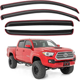 YQAUTEC packaging showing four-piece Tacoma rain guards and included components benefit: complete set