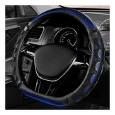 YTFRL front view of blue steering wheel cover showing fit and style benefit