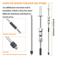 Yuesstloo extension rod and threaded connection demonstrating extra reach benefit