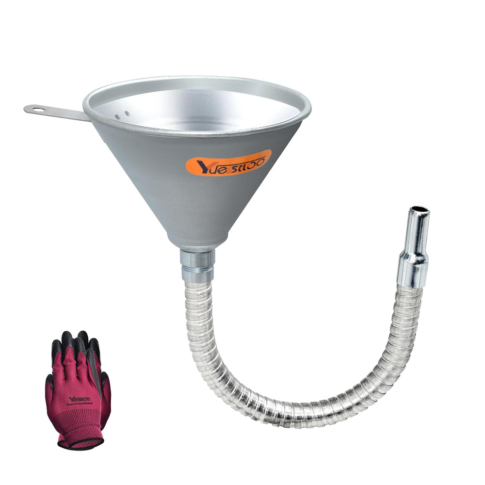 Yuesstloo funnel front overview showing durable steel body and spout for cleaner pours