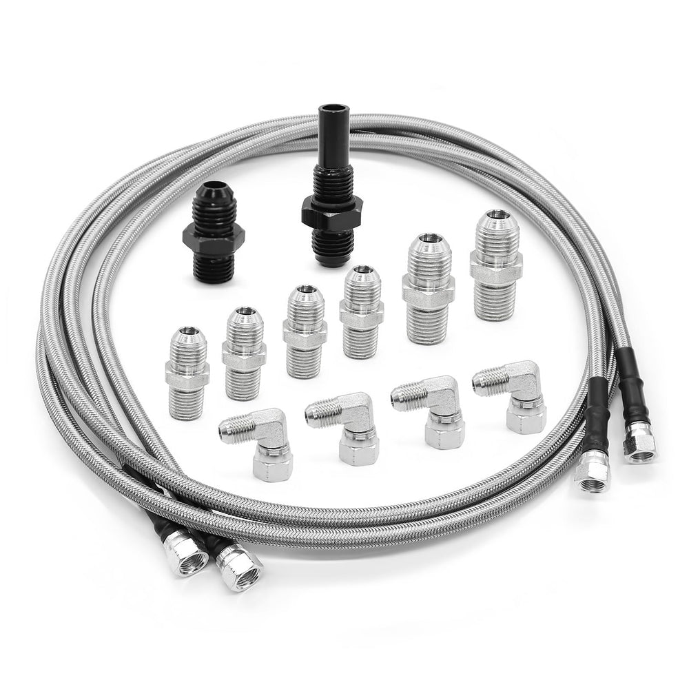 Yunnergo front view of complete transmission cooler lines kit showing included parts and benefits