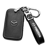ZERAL front view of black leather key fob case showing button access and protection