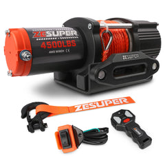ZESUPER front view of winch mounted on bumper showing compact design and strength