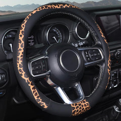 ZHOL leopard steering wheel cover front view shows stylish pattern and protection