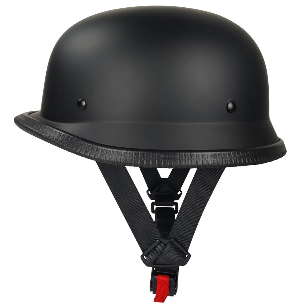 ZJHELM front view black half helmet showing retro styling and DOT compliance benefits
