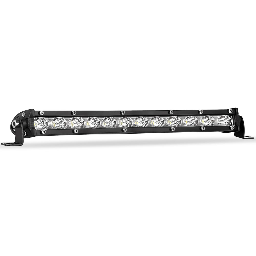 Zmoon front view of 12-inch LED light bar showing bright lens, improves visibility