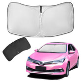 ZOIBV front packaging showing sun shade and fit for Corolla, protects interior