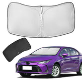 ZOIBV sunshade front view installed on Toyota Corolla windshield reduces glare and heat