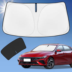 ZOIBV front view of sunshade fully covering Elantra windshield protects interior