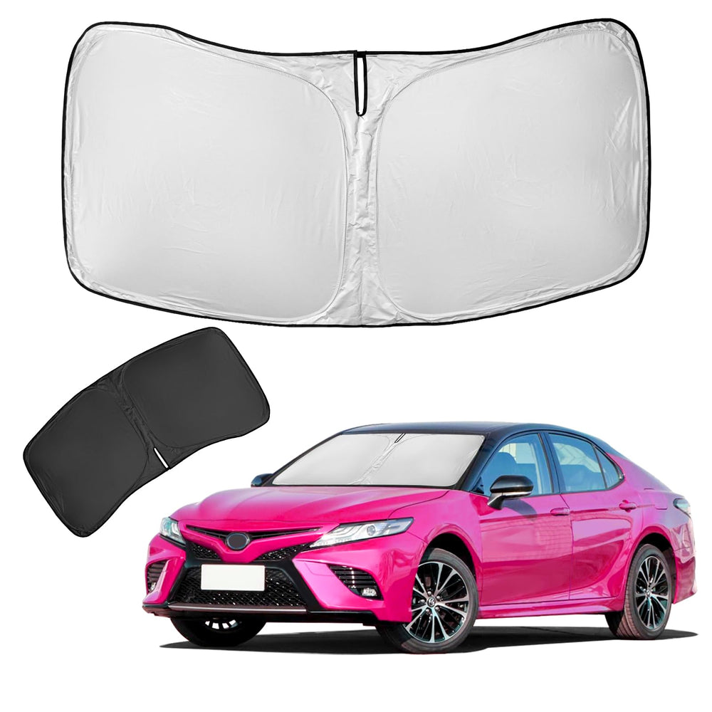 ZOIBV front view of fitted windshield shade showing full coverage benefit