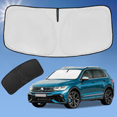 ZOIBV front windshield cover on Tiguan showing full protection and heat reduction