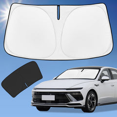 ZOIBV sunshade front view showing full windshield coverage and cooling benefit