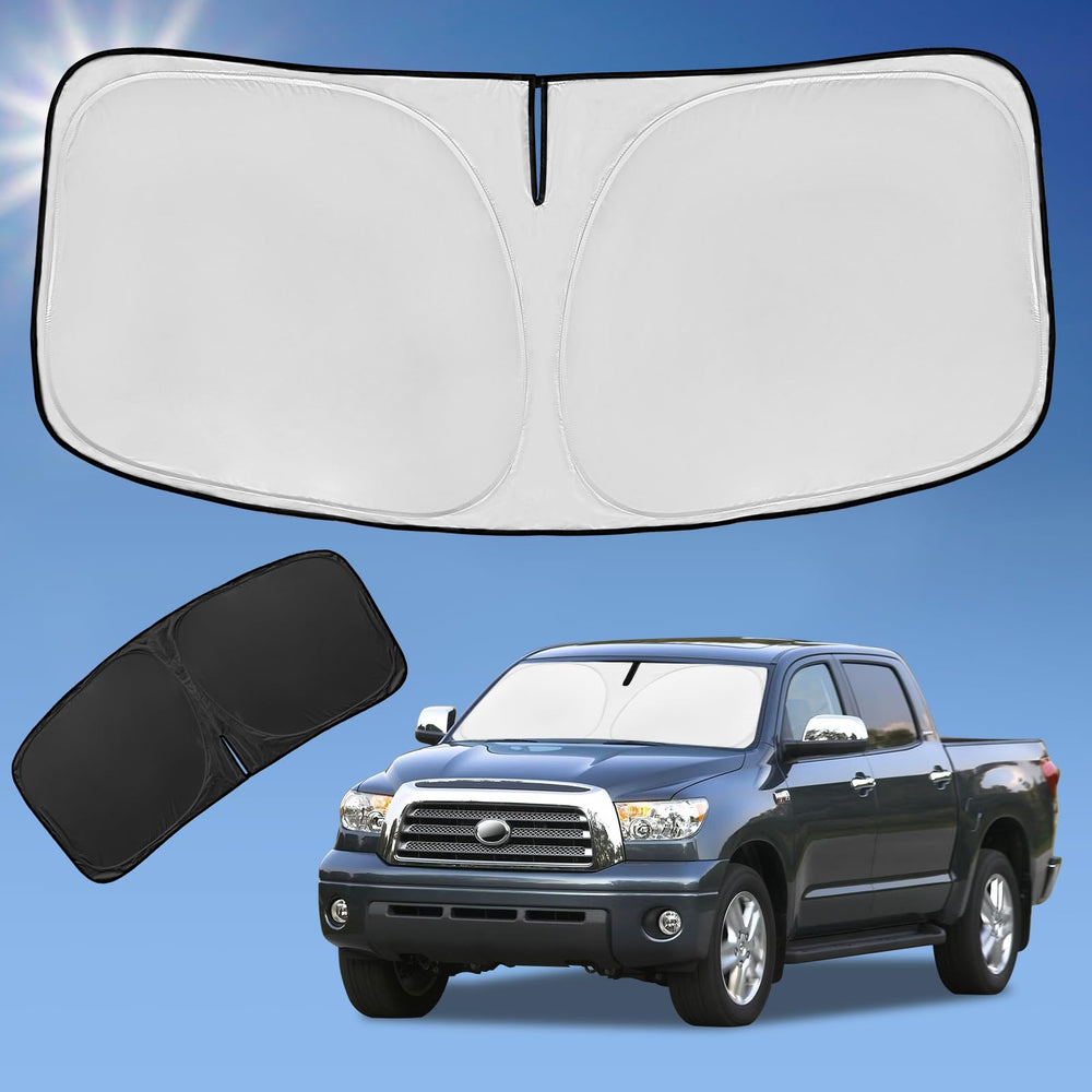 ZOIBV sunshade front view showing full windshield coverage and protection