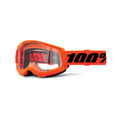 100% Strata 2 neon orange front view showing clear lens and wide field of vision benefit