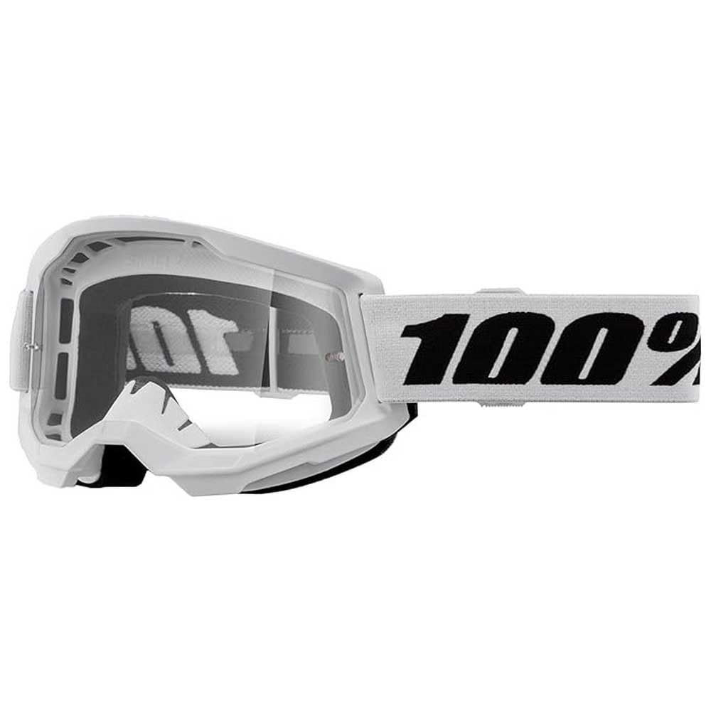 100% Strata 2 front view white goggle clear lens showing wide field of view